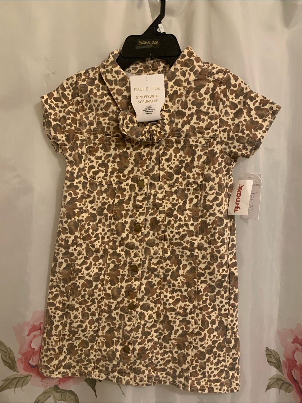 Rachel Zoe Brown and Cream Leopard Print Shirt Dress with Matching Scrunchie